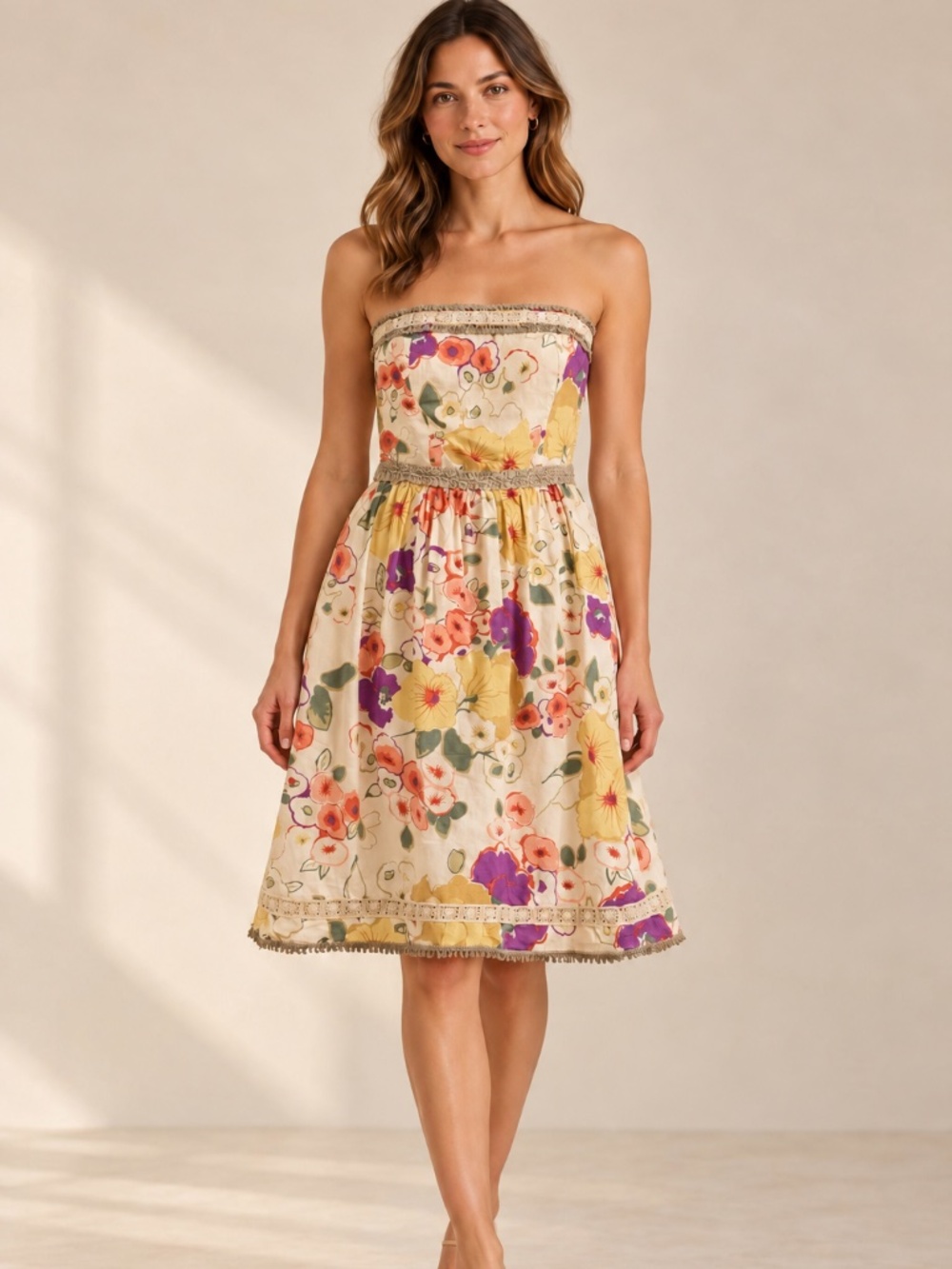 Cynthia Cynthia Steffe Floral strapless dress with decorative trim